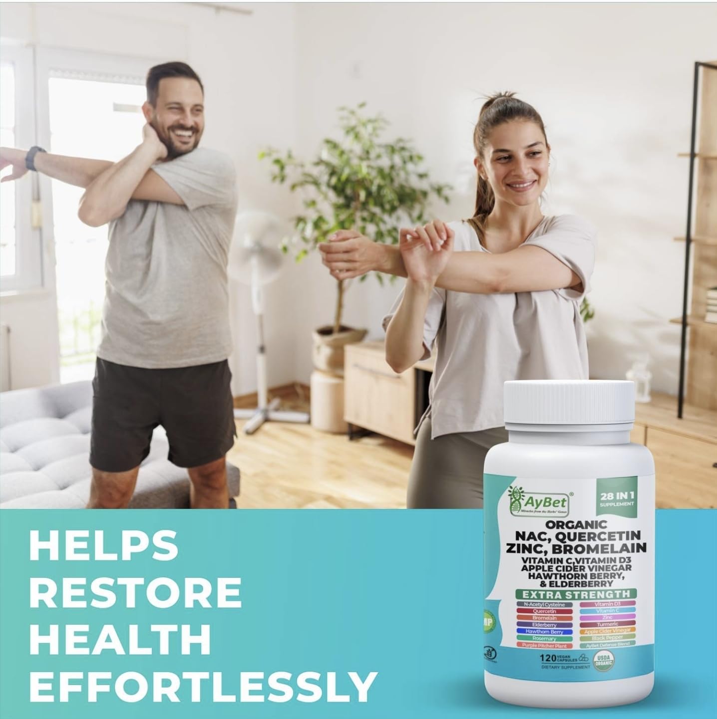 NAC-n-acetyl cysteine- Quercetin Zinc Bromelain Supplement | Extra Strength with Vit C, D3, Apple Cider Vinegar, Elderberry, Hawthorn Berry, Turmeric | Immune Support|120 Vegan Capsules | USDA Organic AyBetBuy Supplements Australia