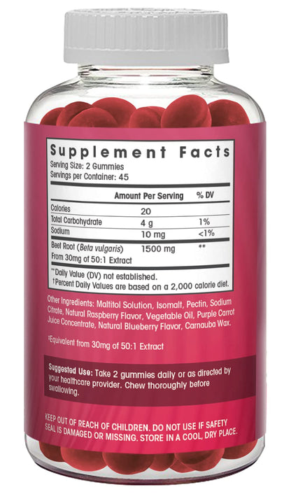 Sugar Free Nitric Oxide Beet Root Gummies (1500 mg)- Beet Root Chewables for Athletic Flamingo SupplementsBuy Supplements Australia