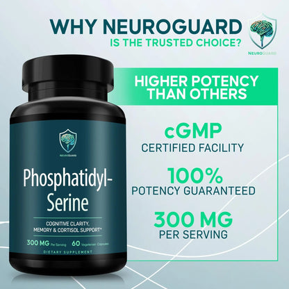 Phosphatidylserine Supplement – Premium Nootropic for Brain Health, Memory, Focus & Stress Support – 300mg Sunflower Lecithin NeuroGuardBuy Supplements Australia