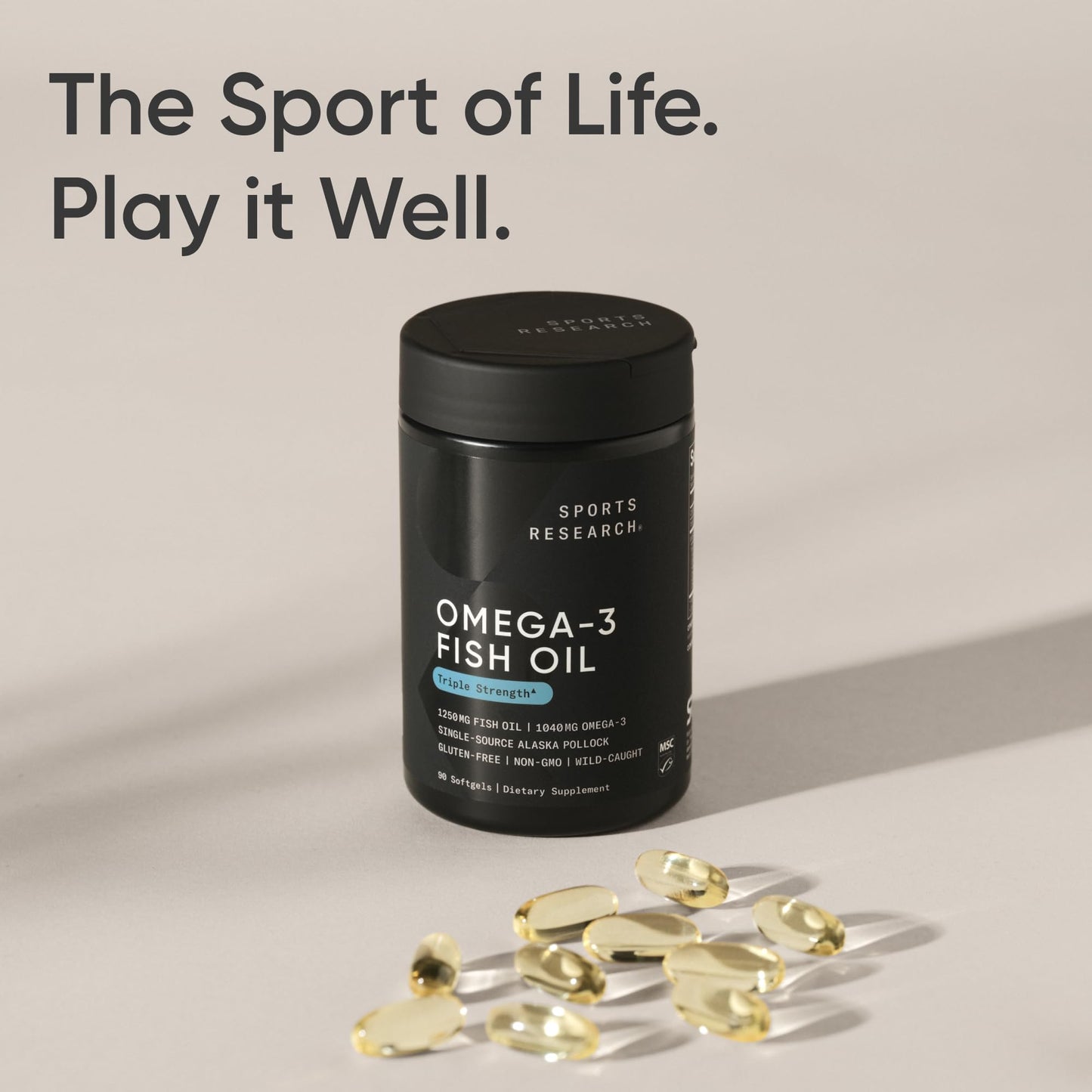 Sports Research® Omega-3 Fish Oil 1250 - Triple Strength Fish Oil Supplement from Wild Alaska Pollock - MSC Certified Sustainable
