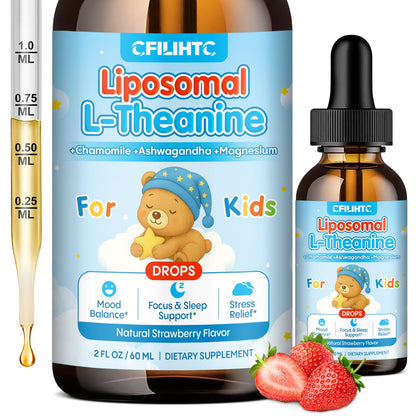 Liposomal L-Theanine Drops for Kids & Adults – Liquid L-Theanine Supplement with Magnesium Glycinate, Ashwagandha, Chamomile, Vitamin B6 & D3 – Supports Calm, Focus & Restful Sleep – Strawberry Flavor CFILIHTCBuy Supplements Australia