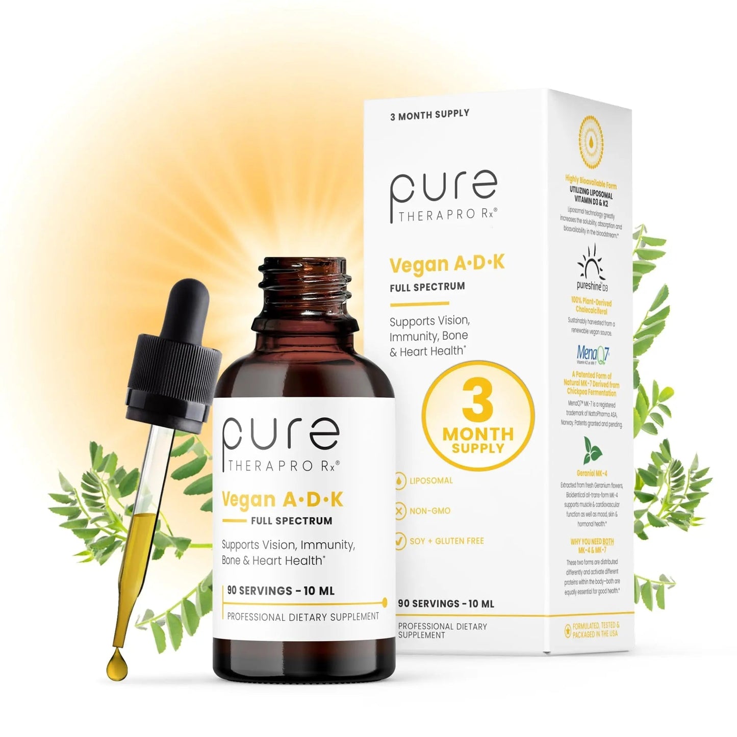 Pure Therapro Rx Vegan A-D-K Drops 10 Ml, Made in USA | 3 Month Supply | Vitamin A (Palmitate), Liposomal Vitamin D3 (Pureshine) Pure Therapro RxBuy Supplements Australia
