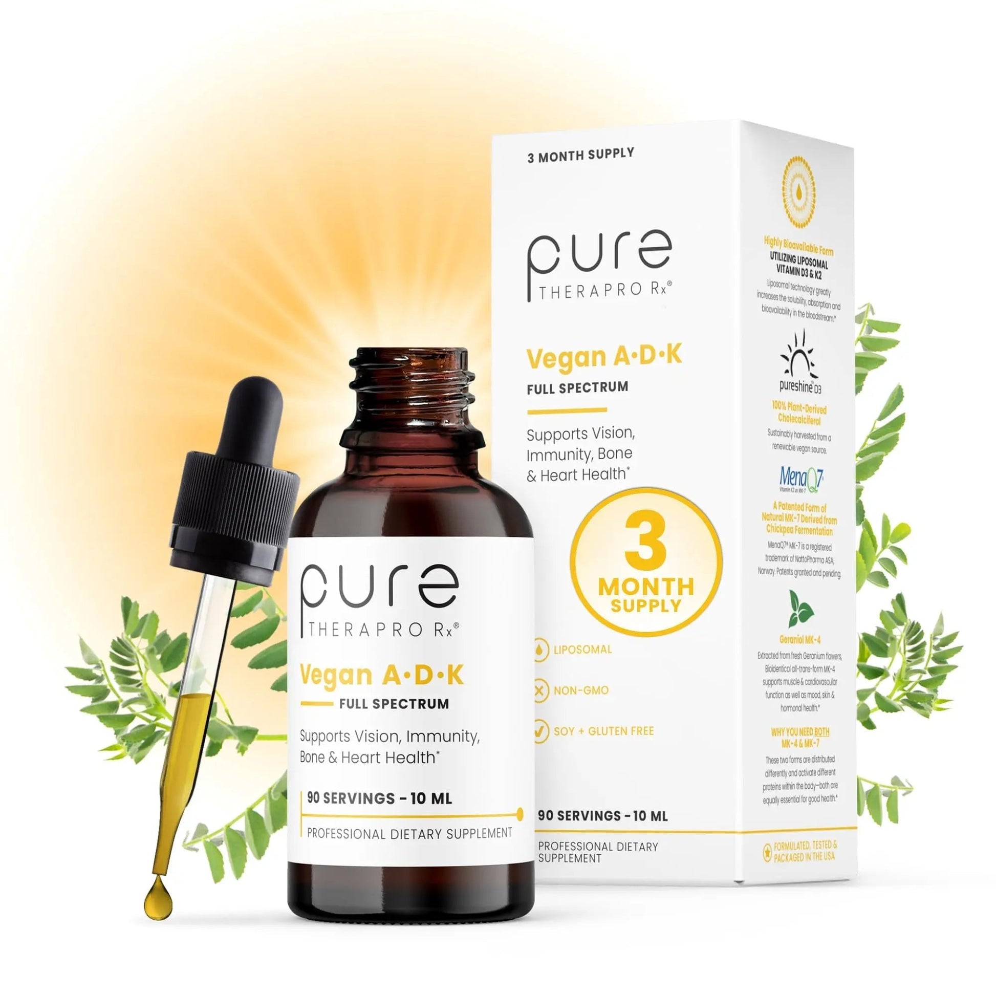 Pure Therapro Rx Vegan A-D-K Drops 10 Ml, Made in USA | 3 Month Supply | Vitamin A (Palmitate), Liposomal Vitamin D3 (Pureshine) Pure Therapro RxBuy Supplements Australia