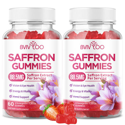 Saffron Gummies for Adult Kids, 10-IN-1 Formula with Saffron 88.5mg, Vitamins D3 & B6, Magnesium, Zinc, Ashwagandha, L-Theanine, St. John's Wort - Supports Mood & Focus, Strawberry Flavor, 60 Count BVIVLOOBuy Supplements Australia