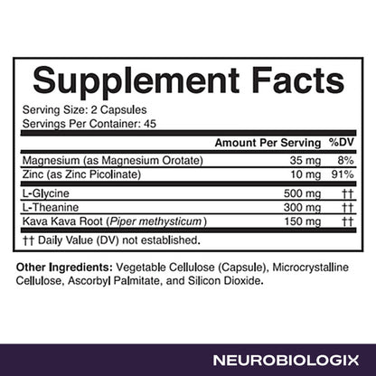 Neurobiologix Neuro Calm & Rebalance, L Theanine, Magnesium, Zinc & Kava Kava Complex for Calm Mood Balance and Stress Support, GABA Activity Support Supplement, Gluten Free, Vegetarian, 90 Capsules NeurobiologixBuy Supplements Australia