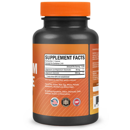 Magnesium Glycinate - High Absorption Magnesium Supplement 500mg Per Serving for Stress Relief, Sleep, Heart and Bone Health, Nerve Support - Non-GMO, Gluten-Free, Gentle on Stomach, 240 Capsules GOODBIOBuy Supplements Australia