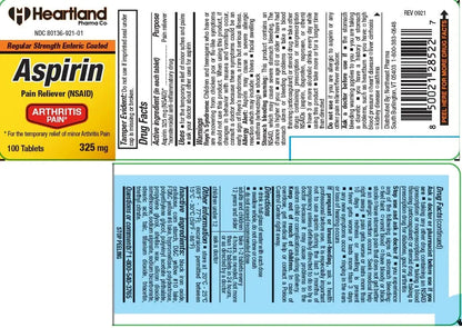 Heartland Pharma Aspirin 325mg Enteric Coated Tablets | Original Strength NSAID Pain Reliever & Fever Reducer | Joint Pain Relief for Arthritis | Child-Resistant Safety Cap | Made in USA | 100 Count Heartland PharmaBuy Supplements Australia