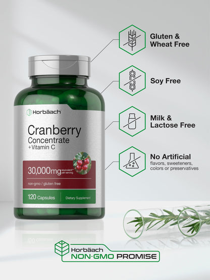Cranberry Concentrate Extract Pills + Vitamin C | 30,000mg | 120 Capsules | Triple Strength HorbäachBuy Supplements Australia