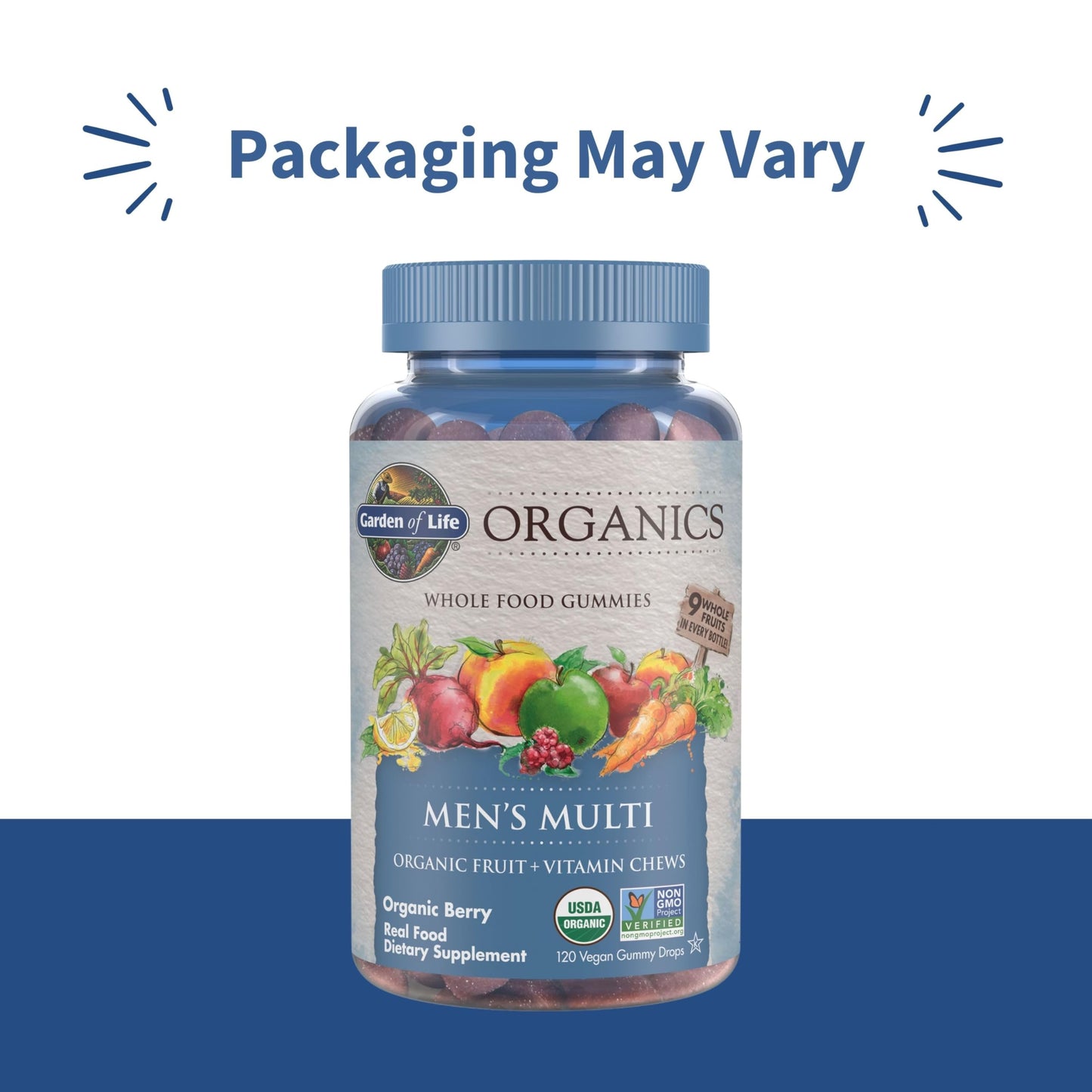 Garden of Life Organics Men's Gummy Vitamins - Berry - Certified Organic, Non-GMO, Vegan, Kosher Complete Multi - Methyl B12, C & D3 - Gluten