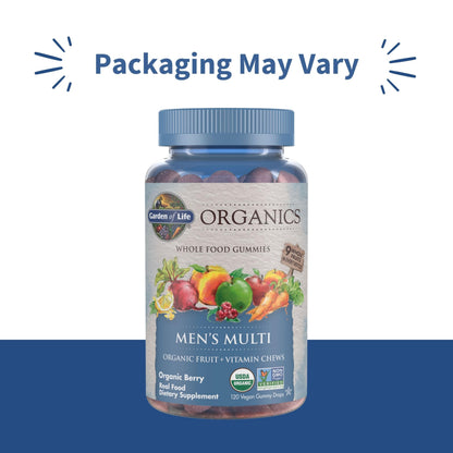 Garden of Life Organics Men's Gummy Vitamins - Berry - Certified Organic, Non-GMO, Vegan, Kosher Complete Multi - Methyl B12, C & D3 - Gluten