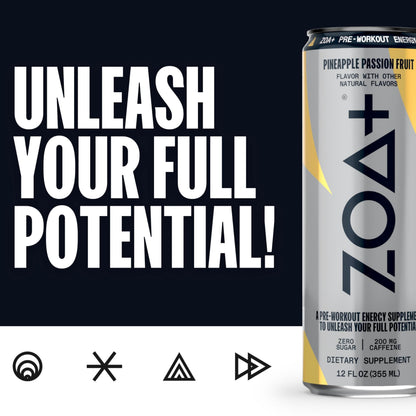 ZOA+ Pre-Workout Sugar-Free Energy Drink, Pineapple Passionfruit - Zero Sugar ZOABuy Supplements Australia
