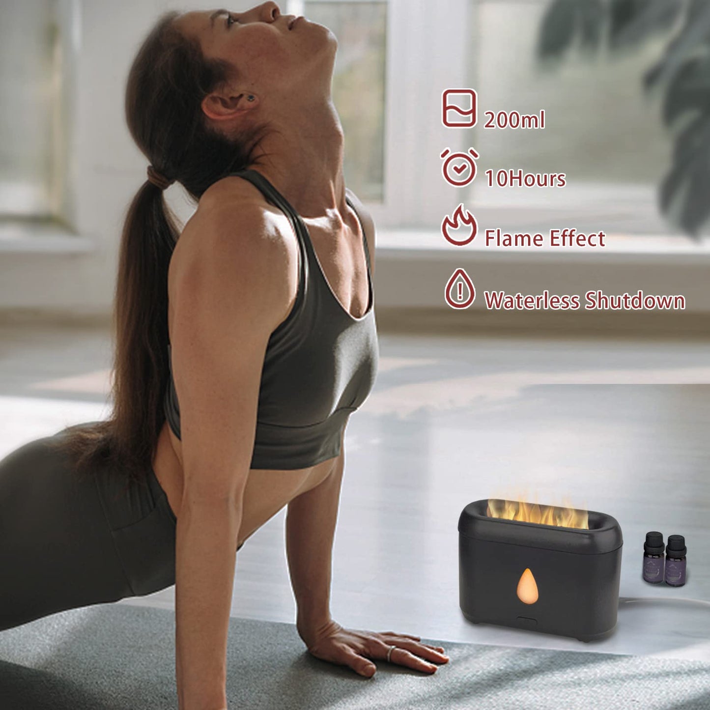 200ml Small Ultrasonic Aroma Diffusers with Flame Light (Black) PhimuezlBuy Supplements Australia