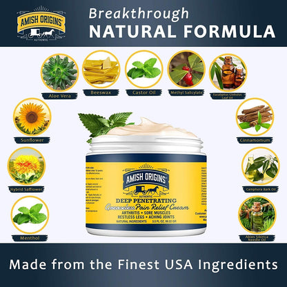 Amish Origins Arthritis Pain Relief Cream - 7 oz - Maximum Strength Deep Penetrating for Joint, Muscle, Knee, Back, Feet, Hand, Ankle, Aches, Neuropathy Amish OriginsBuy Supplements Australia