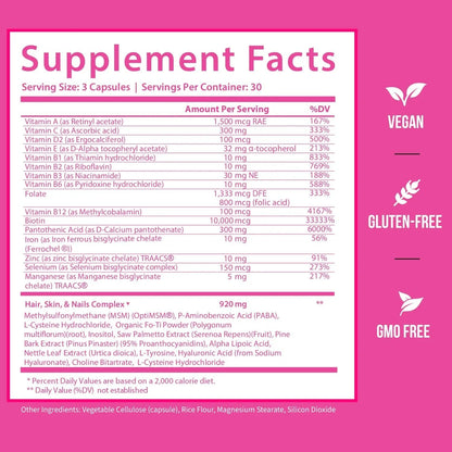 GOBIOTIX Hair Skin and Nails Vitamin Supplement - 10000mcg Biotin Pills with Hyaluronic Acid, Folate, Iron, Magnesium, and Zinc GOBIOTIX