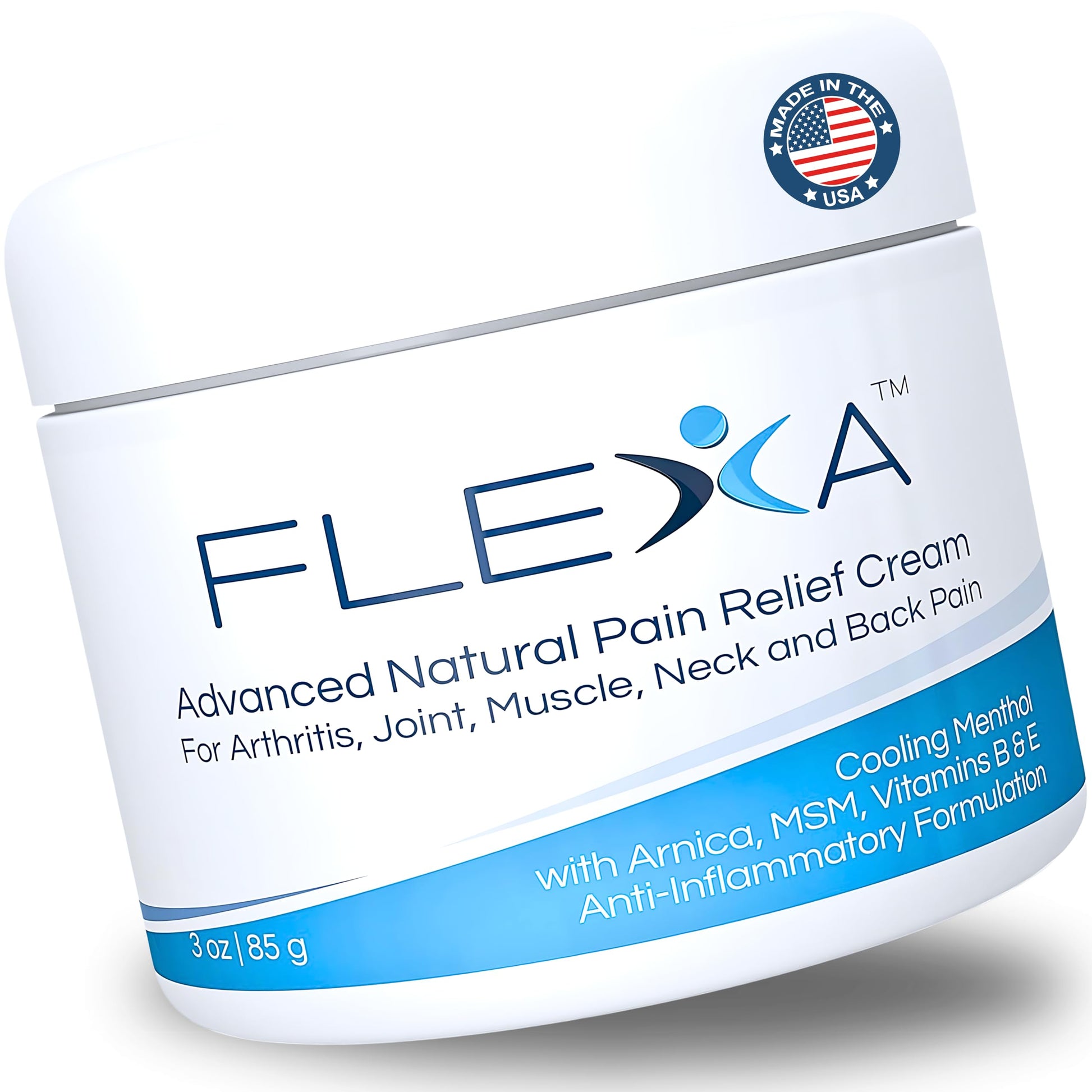 FLEXA Natural Relief Cream - Use on Muscles, Back, Neck, and Joints - with Arnica, Menthol, MSM, Ilex Leaf, and Tea Tree Oil - 3 Oz Jar FLEXABuy Supplements Australia
