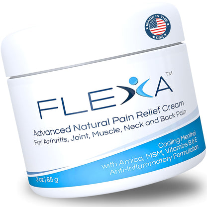 FLEXA Natural Relief Cream - Use on Muscles, Back, Neck, and Joints - with Arnica, Menthol, MSM, Ilex Leaf, and Tea Tree Oil - 3 Oz Jar FLEXABuy Supplements Australia