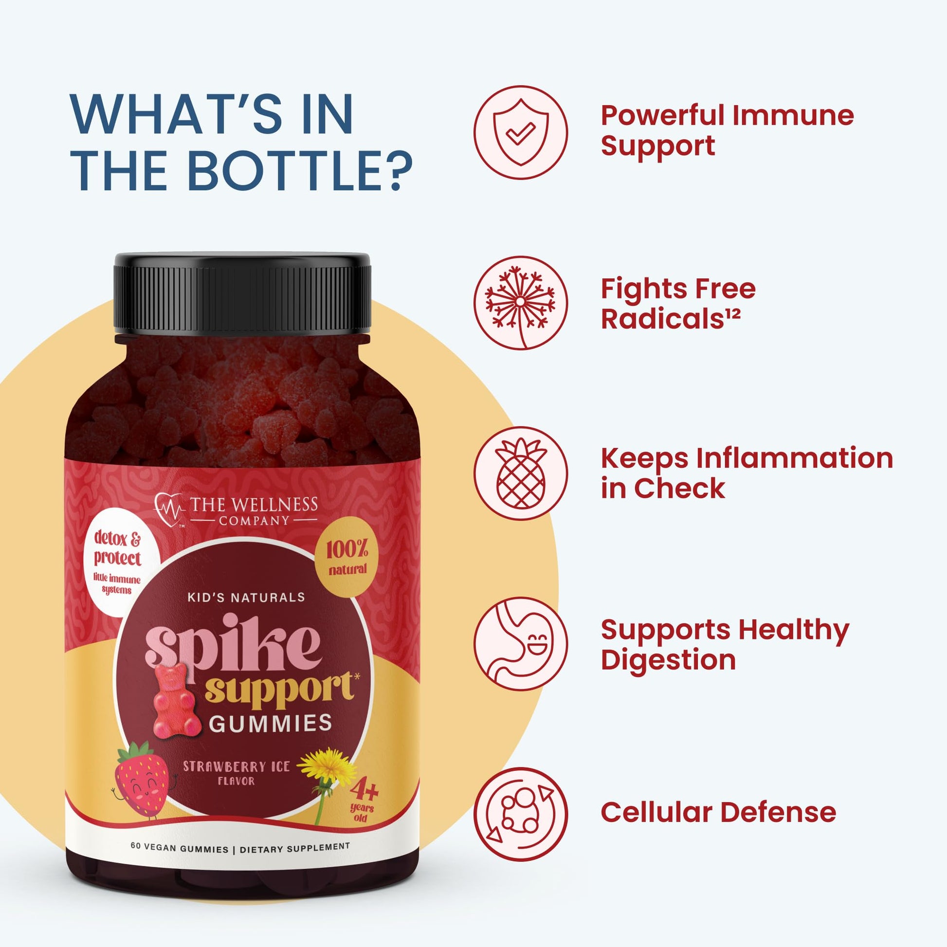 Kids Naturals Spike Support Gummies – Year-Round Wellness with Vitamin C, D & Zinc | 60ct (1 Month Supply) The Wellness CompanyBuy Supplements Australia