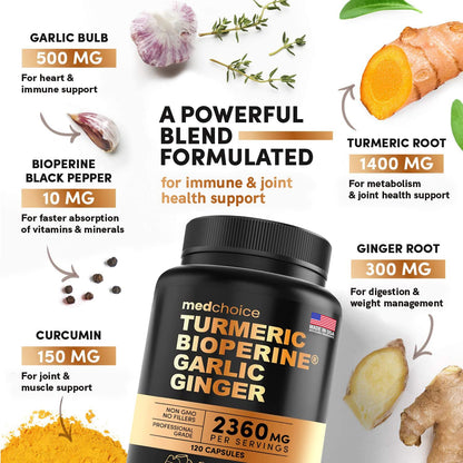 4-in-1 Supplement with Turmeric, Garlic, Ginger Root, and Black Pepper - 120 Capsules MEDCHOICEBuy Supplements Australia