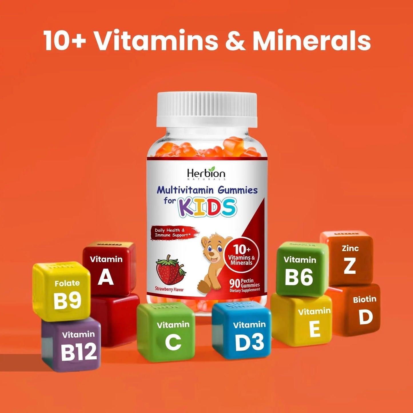 HERBION Naturals Multivitamin Gummies for Kids, Immune Support with Vitamin C, D3, B12, A, E & Zinc, Strawberry Flavor HERBIONBuy Supplements Australia