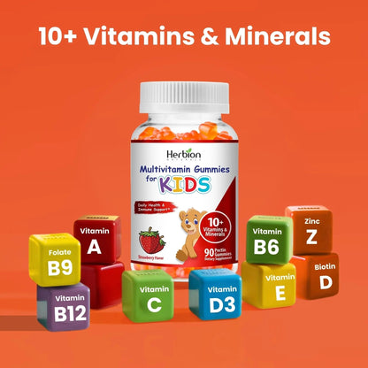 HERBION Naturals Multivitamin Gummies for Kids, Immune Support with Vitamin C, D3, B12, A, E & Zinc, Strawberry Flavor HERBIONBuy Supplements Australia