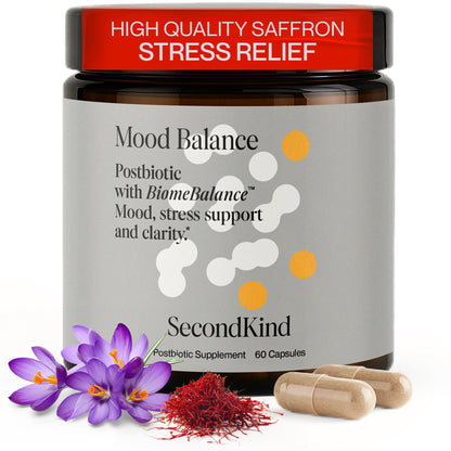 SecondKind Anxiety & Stress Relief Supplement – Saffron & Postbiotic Supplement for Emotional Support – 1000x More Active Ingredients Than Probiotics. Made with BiomeBalance™ in the USA, 60 Capsules SecondKindBuy Supplements Australia