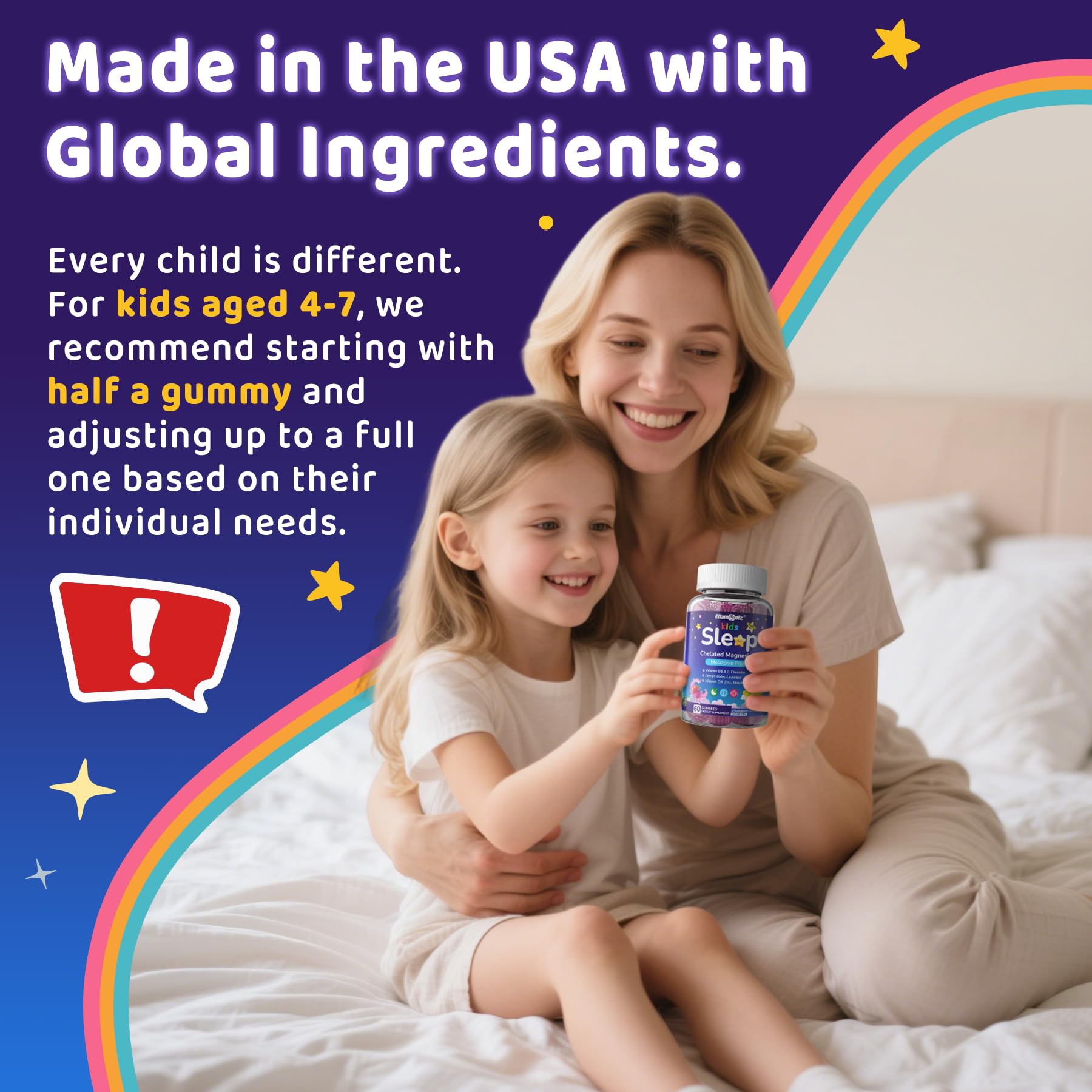 Kids Sleep Gummies, NO Melatonin Sleep Aid Gummies w/ Magnesium Glycinate, Magnesium Malate, L-Theanine, Lavender, B6, Zinc, D3K2 for Restful Sleep, Relax Brain & Muscle, Immune Support, Non-GMO 1Pack ELLAMENTZBuy Supplements Australia