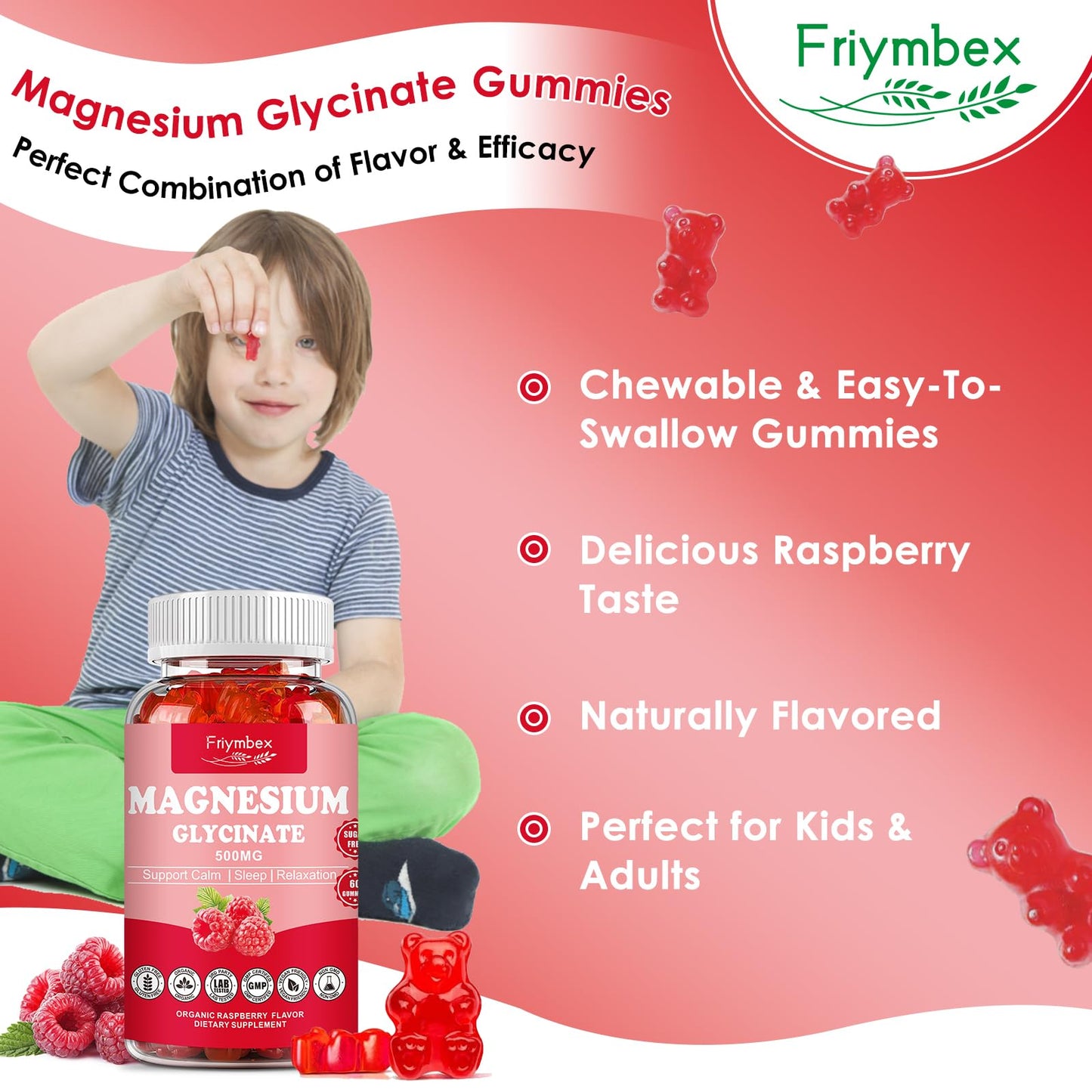 Magnesium Glycinate Gummies 500mg | Relaxation Calm Magnesium Gummies | Sugar-Free | Non-GMO | Gluten-Free
