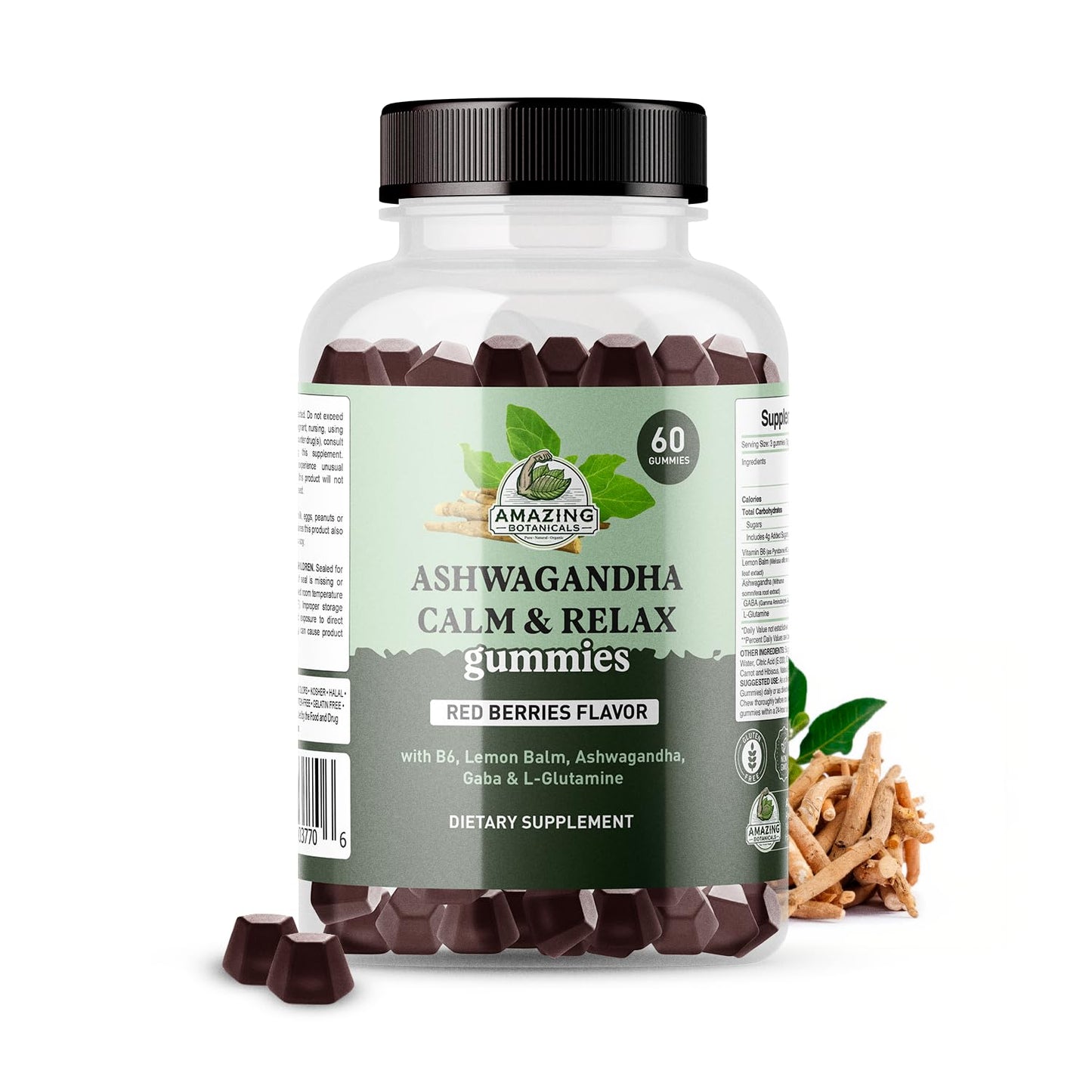 Ashwagandha Calm & Relax Gummies with Vitamin B6, Lemon Balm, GABA & L-Glutamine – 60 Gummies – Red Berries Flavor – Improve Sleep, Stress Relief & Mood – Vegan, Gluten-Free, Non-GMO Amazing BotanicalsBuy Supplements Australia