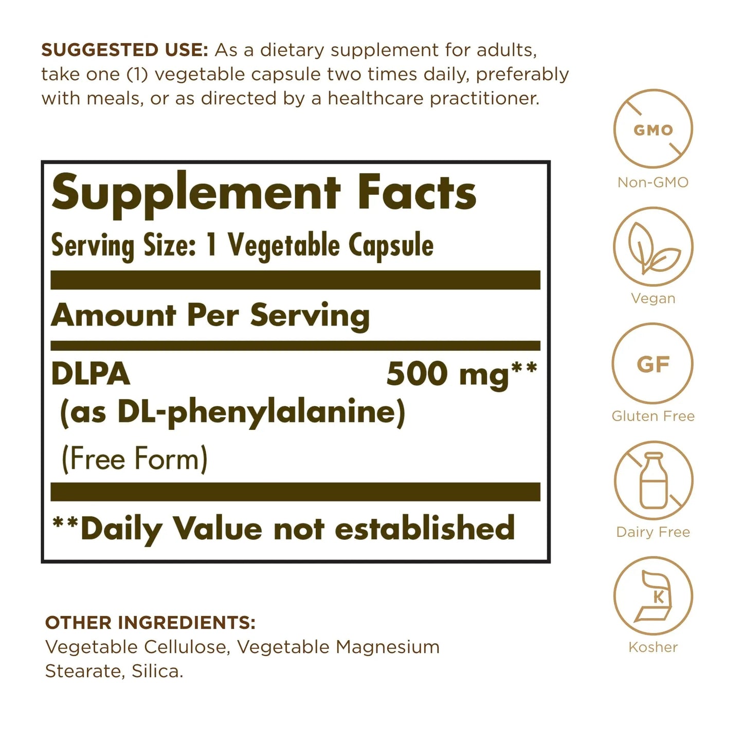 Solgar DLPA 500 mg - 100 Vegetable Capsules - Free Form DL-Phenylalanine - Non-GMO, Vegan, Gluten Free, Dairy Free, Kosher - 100 Servings SolgarBuy Supplements Australia