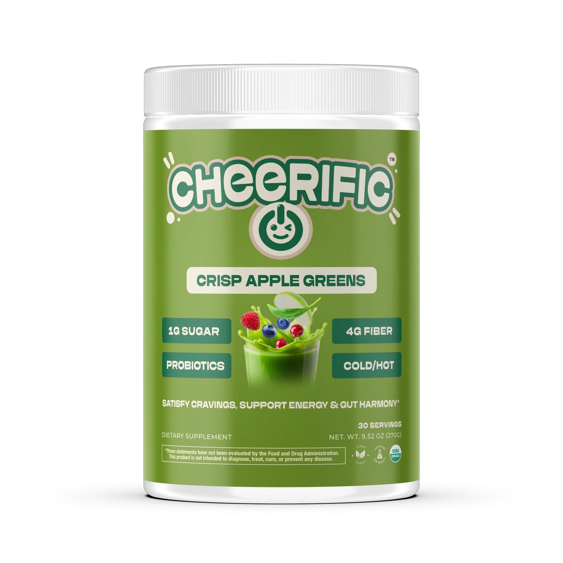 Cheerific Green Apple Bliss Superfood Powder - 20+ Organic Superfoods + Prebiotic & Probiotics + More - Keto Friendly - Supports Positive Mood, Gut Health - Vegan, Gluten Free, Non-GMO - 30 Day Supply CheerificBuy Supplements Australia