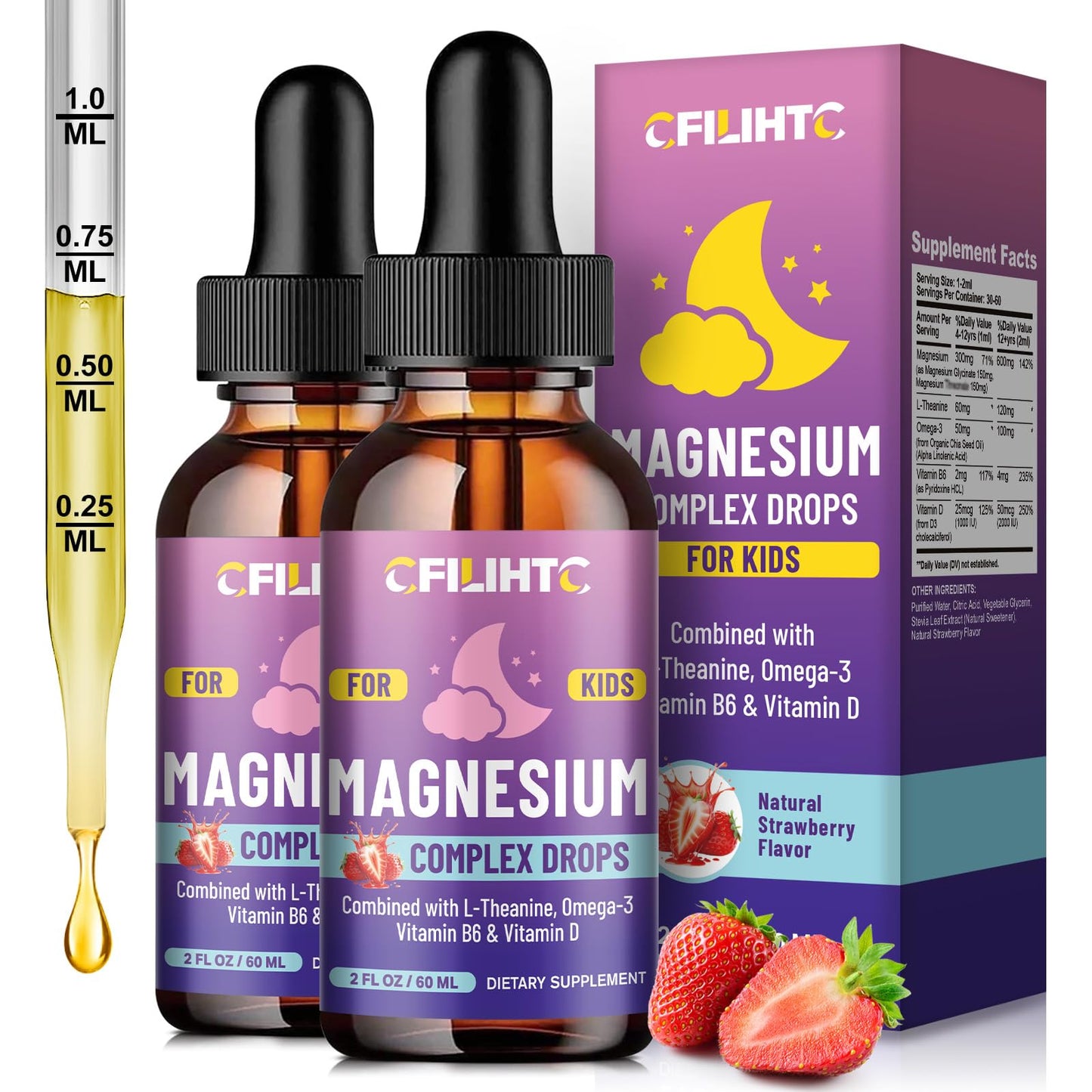 Kids Magnesium Liquid Drops-Magnesium Glycinate Liquid for Kids Supplement-w/L-theanine, Omega-3, Vitamin B6, D3 - for Sleep, Relaxation, Brain, Bones - 4 Fl Oz Children's Calm CFILIHTCBuy Supplements Australia