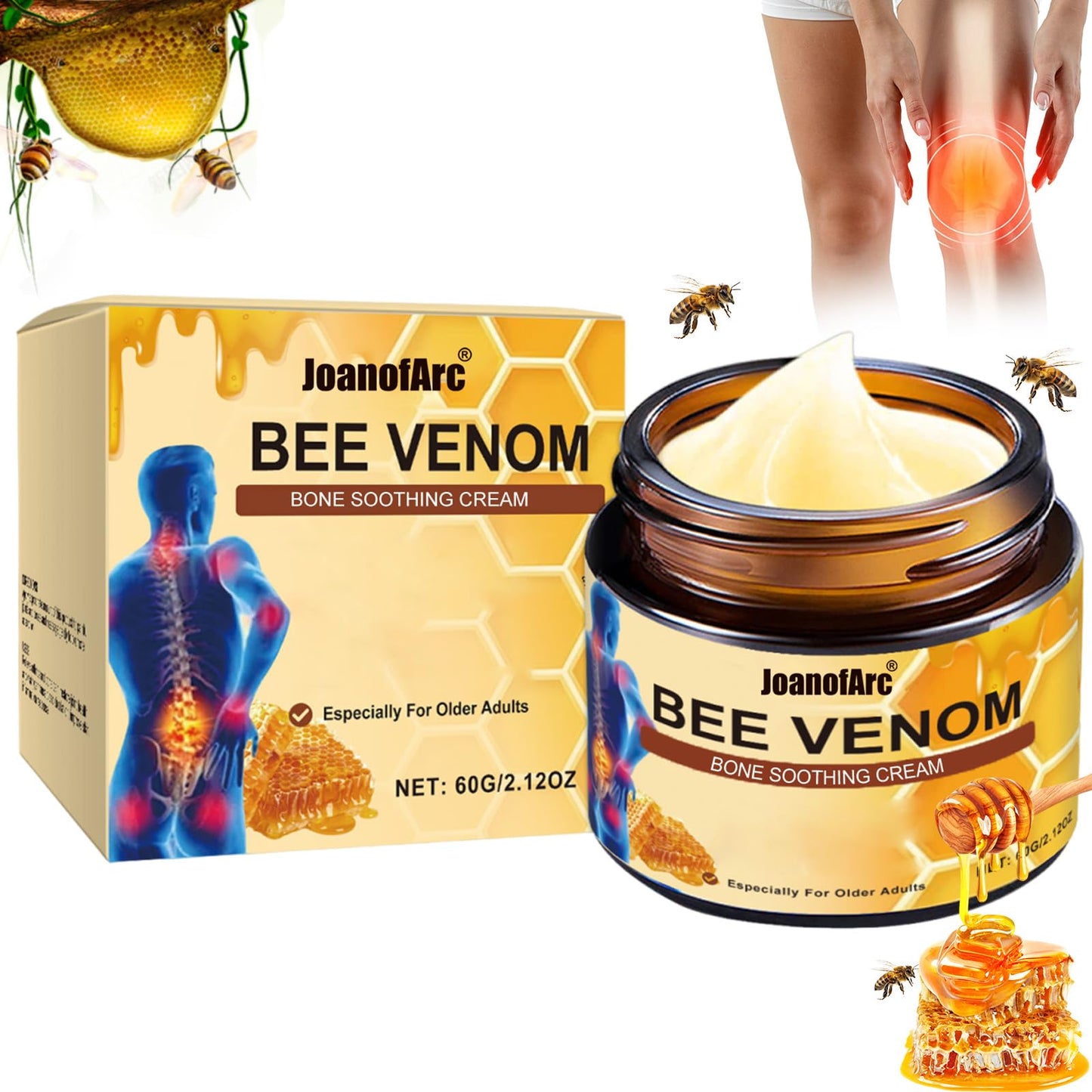 Bee Venom Joint Cream, Natural Bee Venom Skin Cream, Bee Venom Advanced Joint & Bone Cream, Suitable for Everyday Back, Waist, Neck, Hands, Knees, Light Non-Sticky for Men Women Aldult - 2.11 Oz/60g JoanofArcBuy Supplements Australia