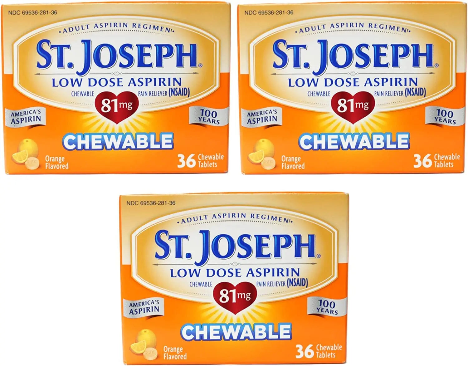 St. Joseph Orange Chewable 81mg Aspirin, 36 Tablets (Pack of 3) St. JosephBuy Supplements Australia