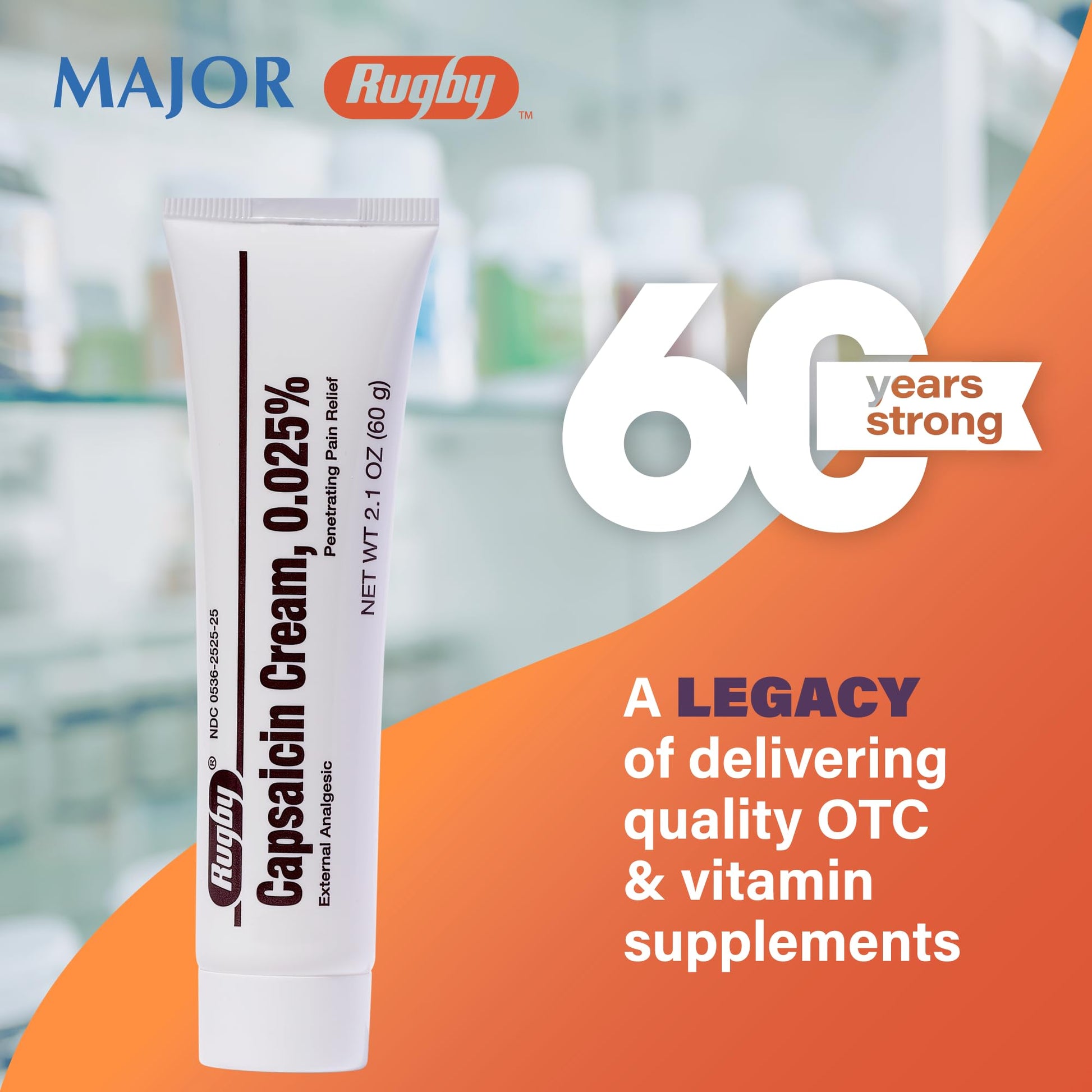 Rugby Capsaicin 0.025% Cream for Penetrating Pain Relief - 2.1 Oz (60g) (3 Pack) RUGBY LABORATORIESBuy Supplements Australia