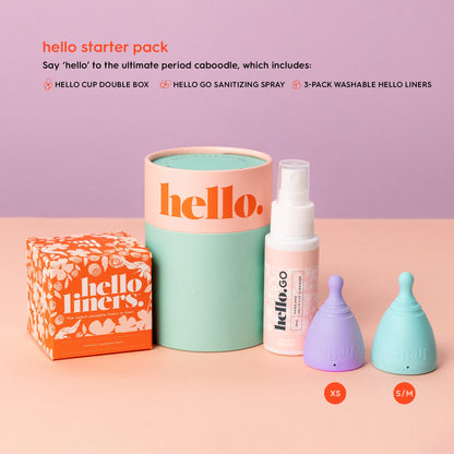 The Hello Starter Pack (Double Box XS/SM + 3-Pack Liners + Spray) 1 ea THE HELLO CUPBuy Supplements Australia