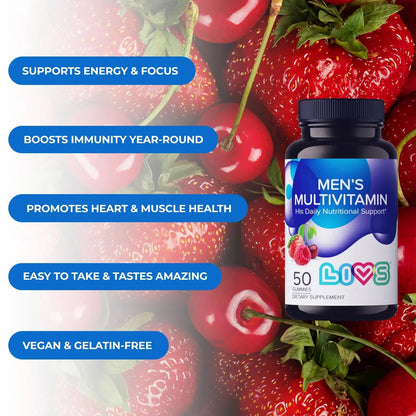 LIVS Men’s Multivitamins Gummies | Chewable Multivitamins for Men Health, Iron & Immune Support | Daily Vitamins with Zinc, Vitamin D3, B12, Biotin & More | LIVSBuy Supplements Australia