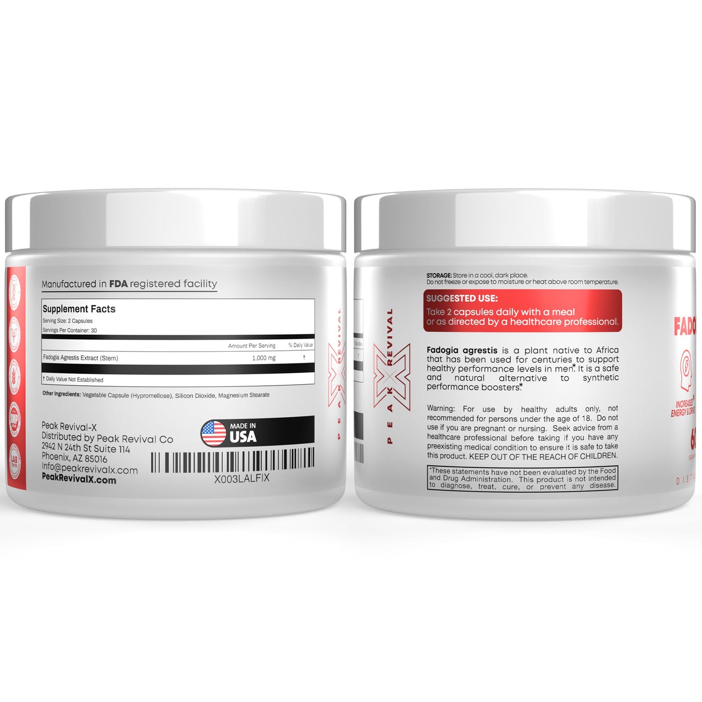 Peak Revival-X Fadogia Agrestis 1000mg Per Serving Supplement - Potent Extract to Increase Energy, Athletic Performance & Muscle Mass - Supplements, Made in The USA (60 Capsules) Peak Revival-XBuy Supplements Australia