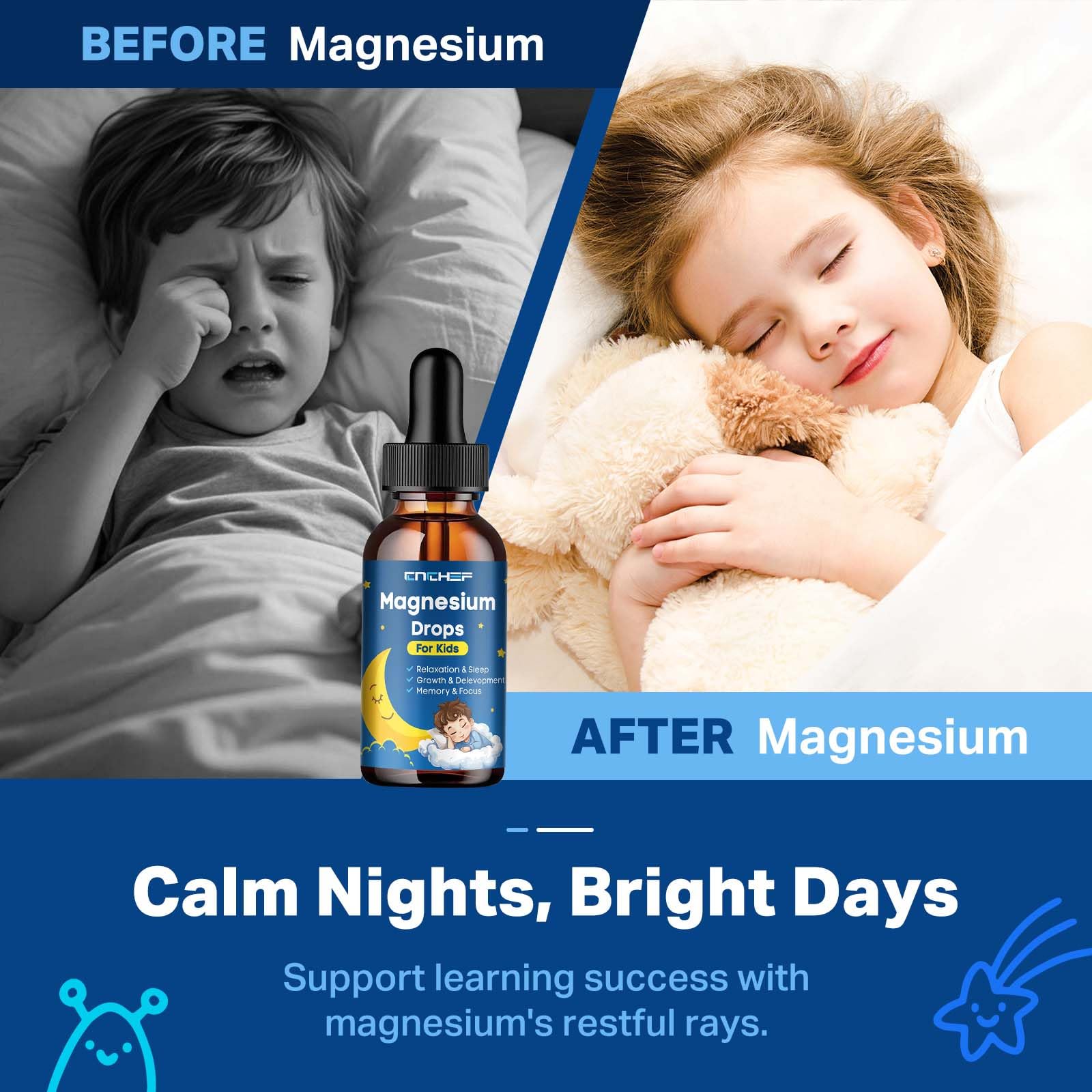 Magnesium Drops - Magnesium Glycinate Liquid Drops for Kids - Calm, Sleep, Relaxation, Bones, Brain Support with Vitamin B6, C, D3, Omega-3, L-Theanine, Zinc, Multivitamins - Strawberry Flavor 2 Fl Oz CNCHEFBuy Supplements Australia