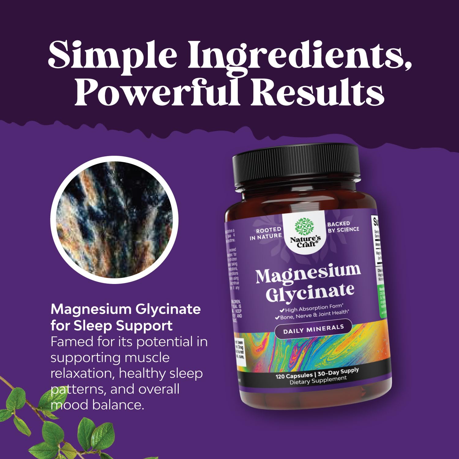 Pure Magnesium Glycinate Supplement 500mg - Magnesium for Sleep and Rest Capsules for Men & Women - Unflavored Vegan High Absorption Pills for Relaxation Support - 120 Count Natures CraftBuy Supplements Australia