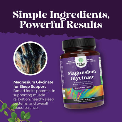 Pure Magnesium Glycinate Supplement 500mg - Magnesium for Sleep and Rest Capsules for Men & Women - Unflavored Vegan High Absorption Pills for Relaxation Support - 120 Count Natures CraftBuy Supplements Australia