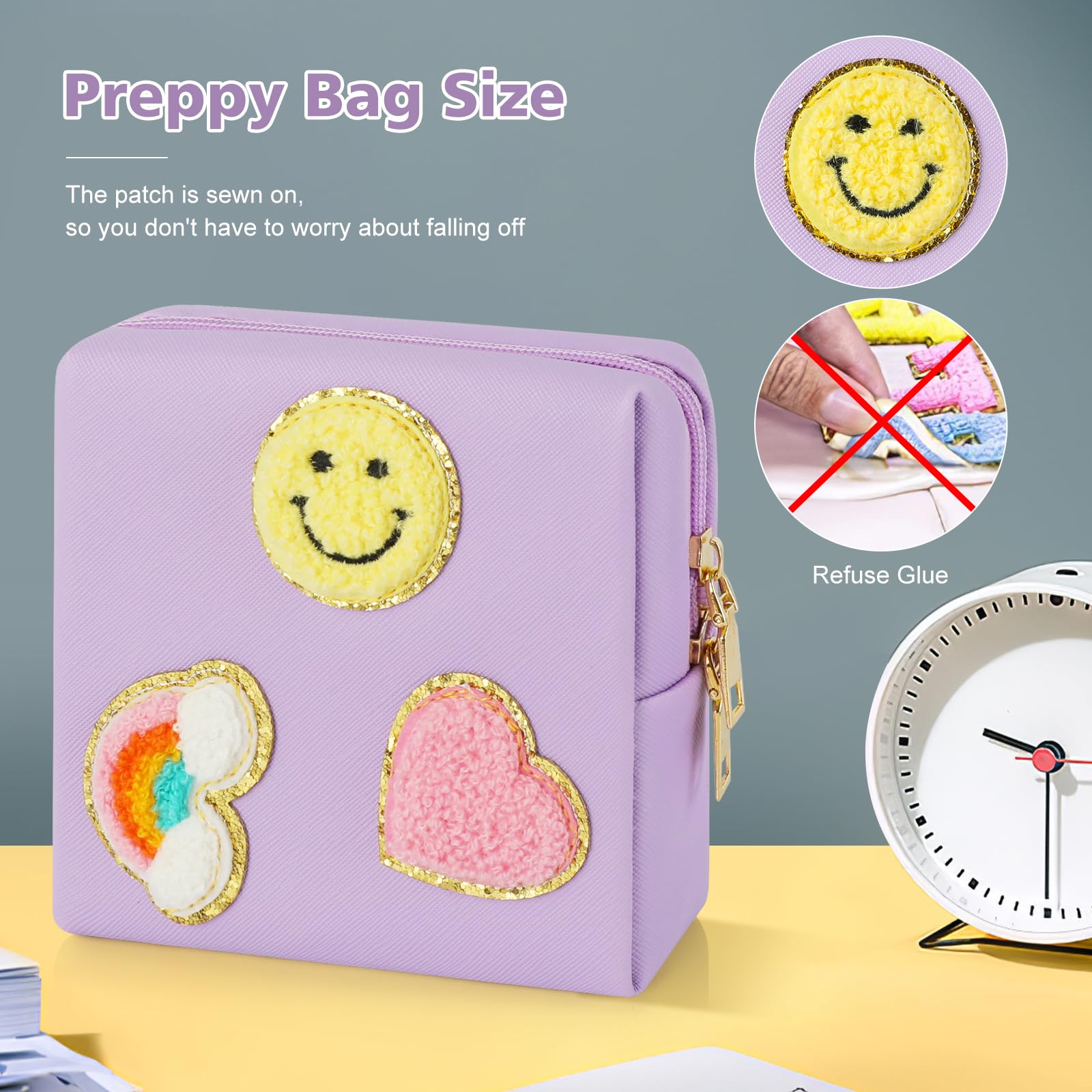 Preppy Patch Period Bag for Teen Aged Girls, Sanitary Napkin Storage Bag, Functional PU Leather Sanitary airogymBuy Supplements Australia