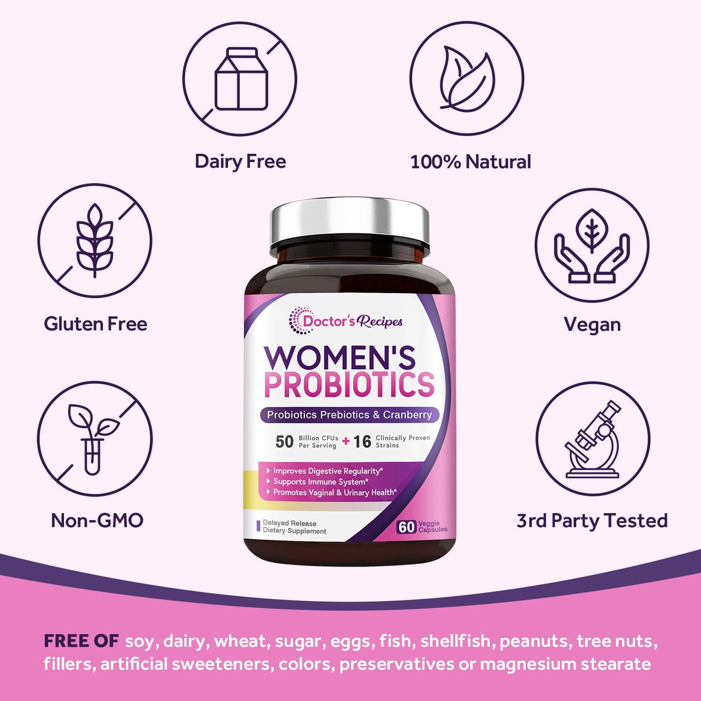 Doctor's Recipes Women's Probiotics, 50 Billion CFU 16 Strains, with Organic Prebiotics Doctor's RecipesBuy Supplements Australia