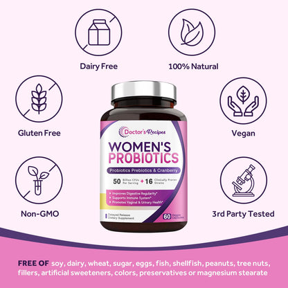 Doctor's Recipes Women's Probiotics, 50 Billion CFU 16 Strains, with Organic Prebiotics Doctor's RecipesBuy Supplements Australia