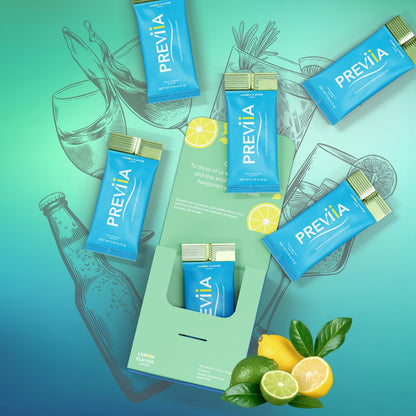 Previia – Pre-Drink Supplement | Nutrients Before Social Drinking | Cysteine, Choline, B-Complex, Magnesium, VIT C | Lemon Flavor | Soluble Drink | 6 Doses | Feel Better After Drinking PreviiaBuy Supplements Australia