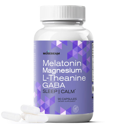 MuseBeam Magnesium Glycinate 275mg Melatonin 5mg L-Theanine 200mg GABA 100mg Capsules - Full Rest Nighttime Bedtime Support Supplement for Men Women - Vegan Sugar-Free Gluten-Free musebeamBuy Supplements Australia