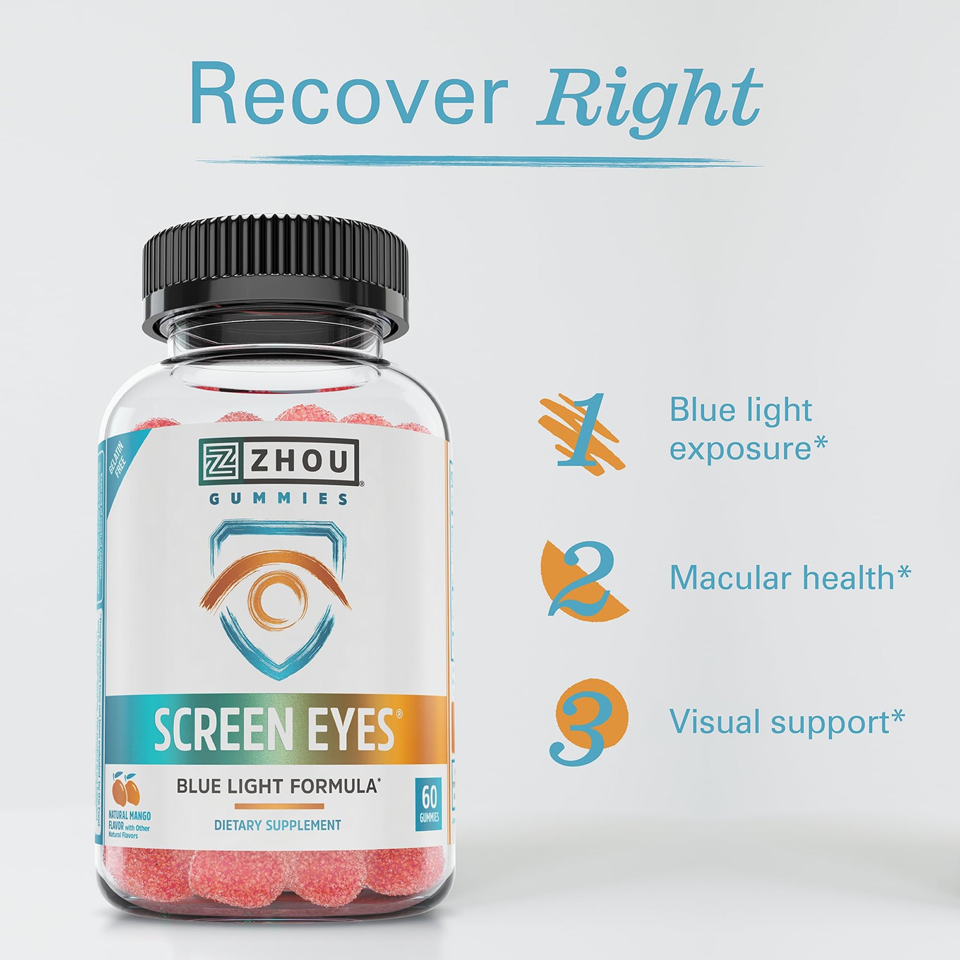Zhou Screen Eyes Gummies - Lutein Gummies for Eye Health, Lutein and Zeaxanthin for Adults & Kids, Supports Eyesight, Blue Light Vision Health Formula - 60 Count ZHOUBuy Supplements Australia