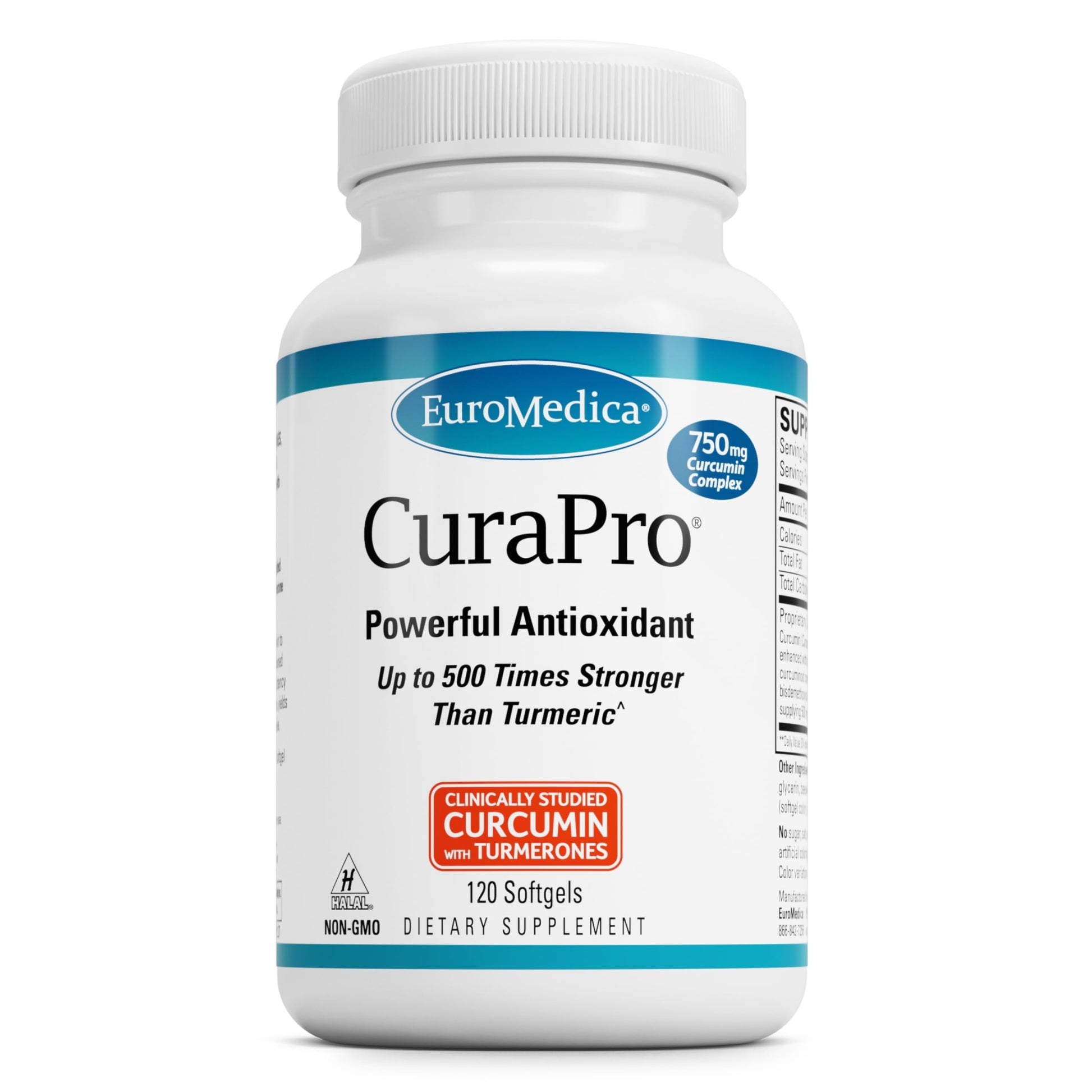 EuroMedica CuraPro 750 mg - Liver, Heart & Brain Health Support - Turmeric Essential Oil for Immune System & Antioxidant Support - Up to 500x Stronger Than Turmeric - Non-GMO - 120 Softgels EuroMedicaBuy Supplements Australia