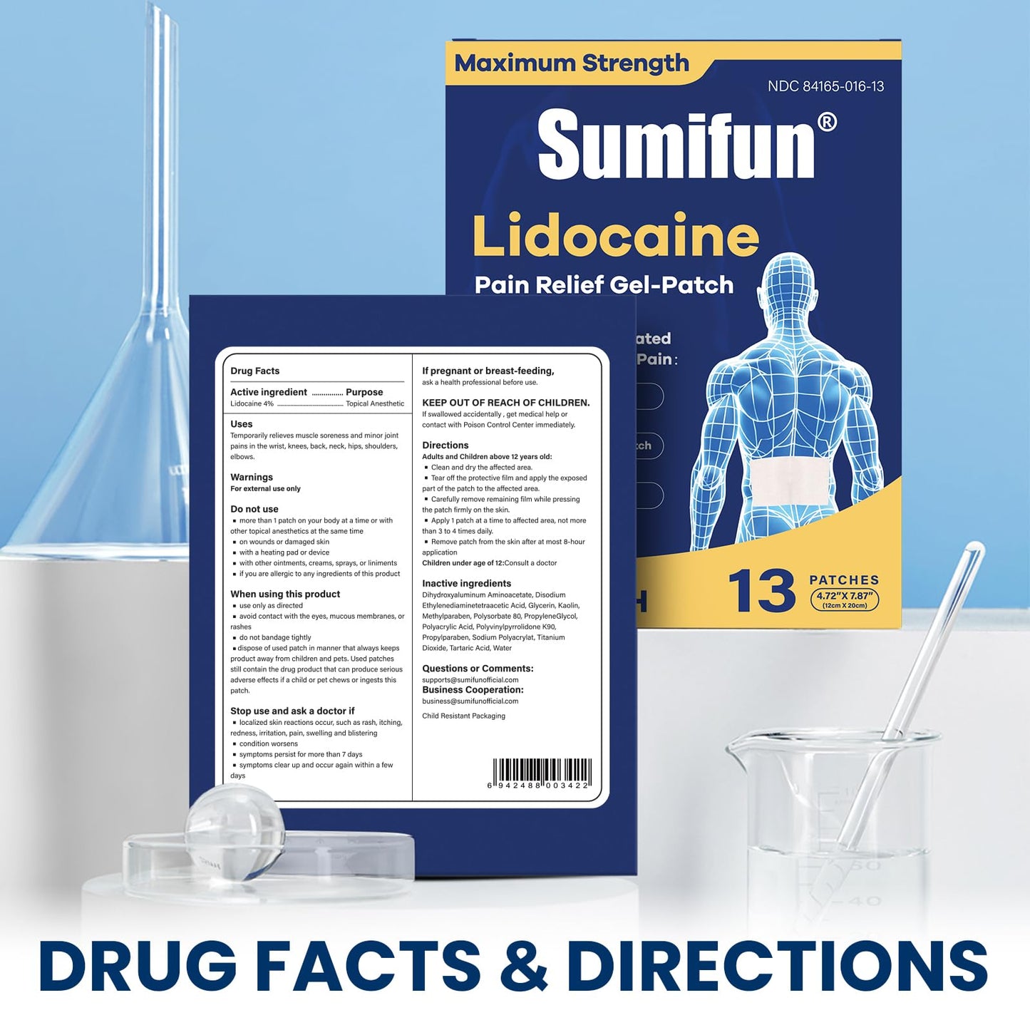 Sumifun XL Lidocaine Patches for Pain Relief, 4% Lidocaine Maximum Strength OTC, Extra Large 4.72"x7.87" for Full Back Pain Patches & Large Areas (Extra Large, Count, 13) SumifunBuy Supplements Australia