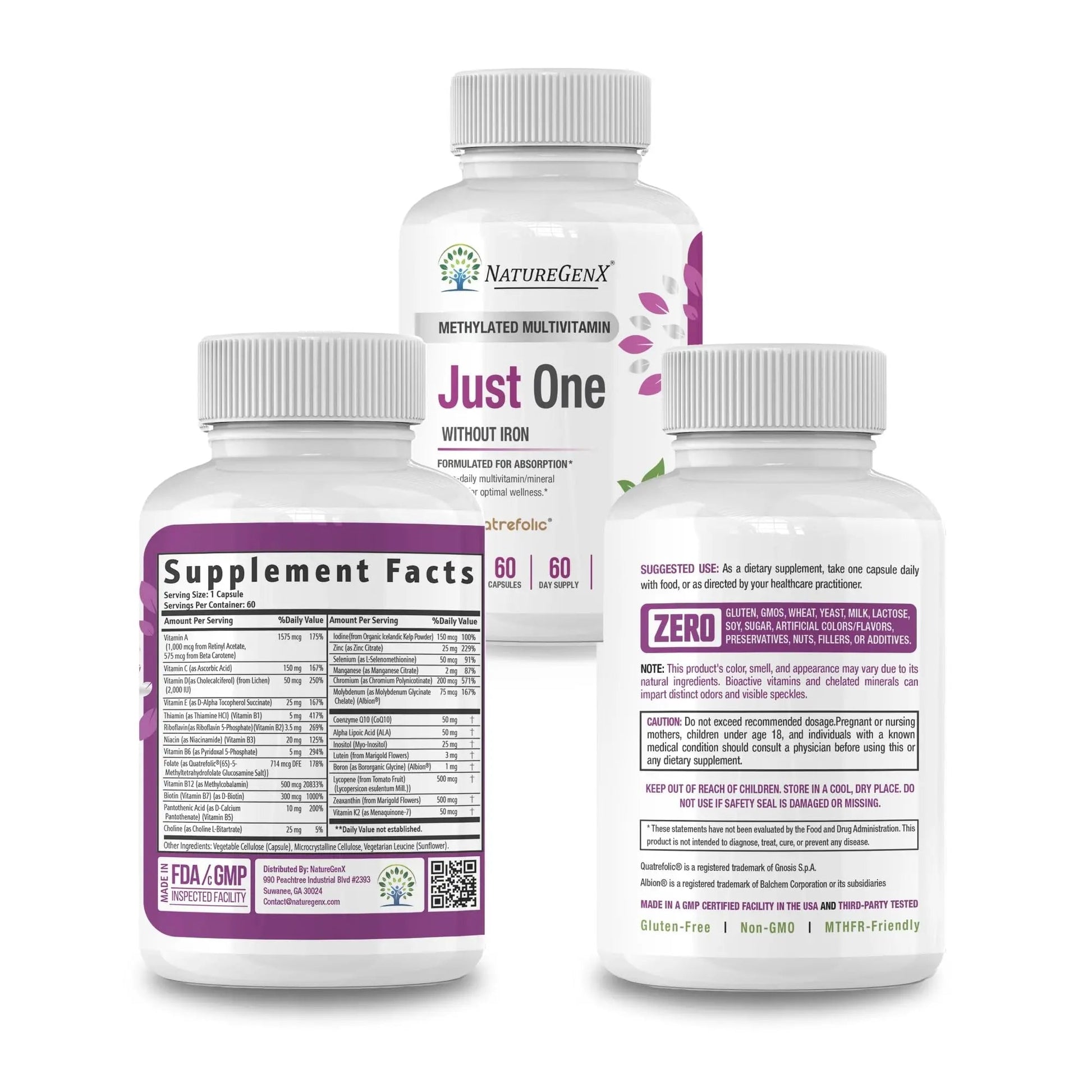 NatureGenX Just One Daily Methylated Multivitamin - 60 Caps Pure Methyl B12, Methylfolate MTHFR Support Supplement Iron Free Methylated Vitamins NatureGenXBuy Supplements Australia